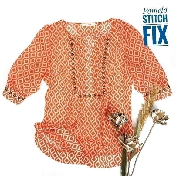 Stitch Fix Pomelo Sheer Tangerine Stripe Dot Top S - Picture 1 of 7
